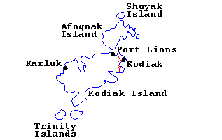 A map of Kodiak Island.